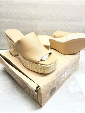 Farylrobin Beige Woven Platform Slide Mules #280